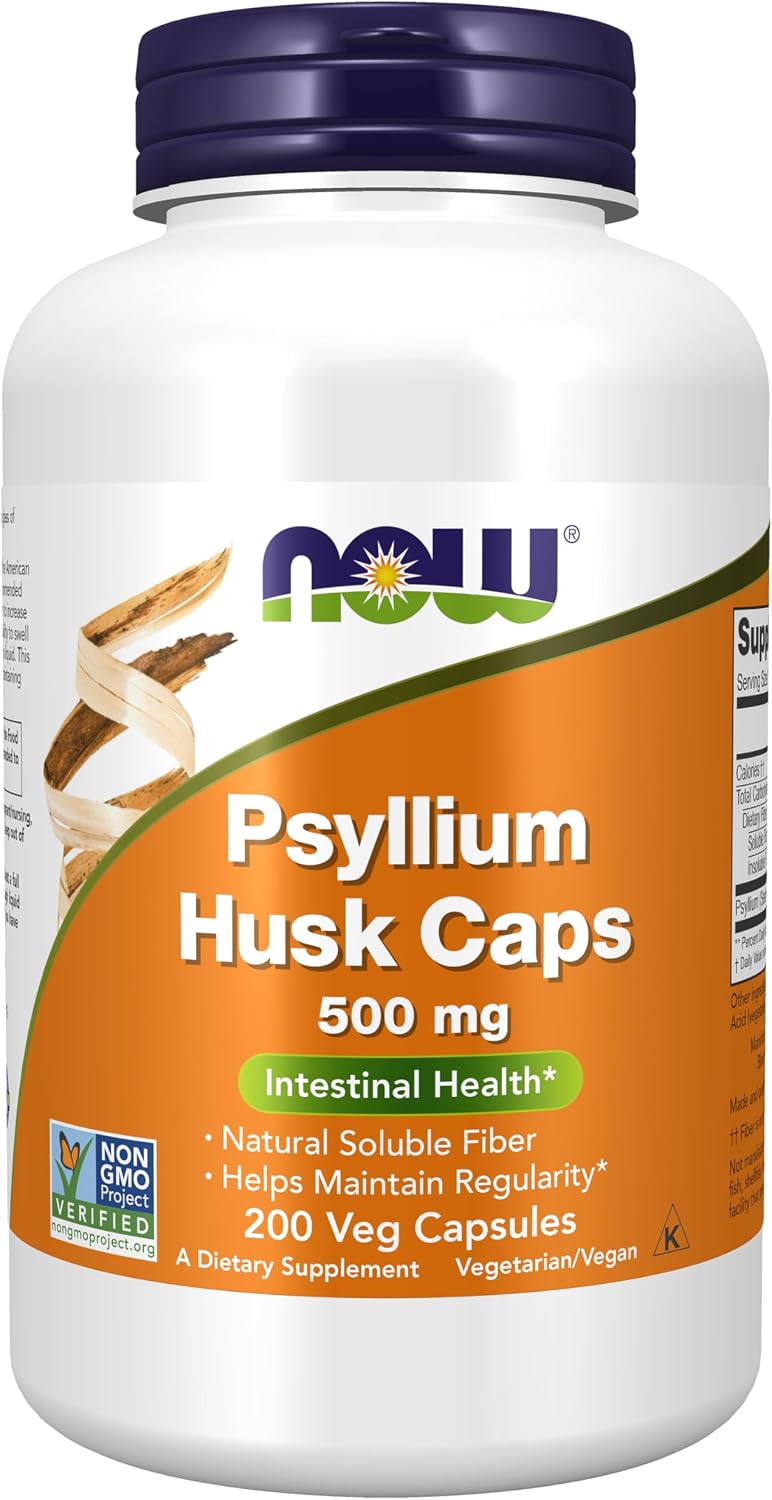NOW Psyllium Husk Capsules 500mg, 200 Veg Capsules — product view