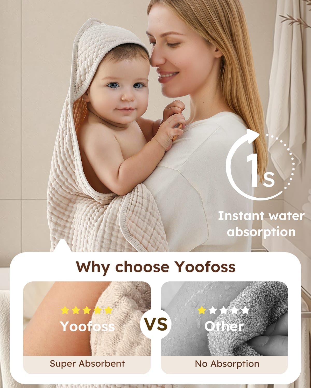 Yoofoss Hooded Baby Bath Towels, 2 Pack, Muslin Cotton - view 2