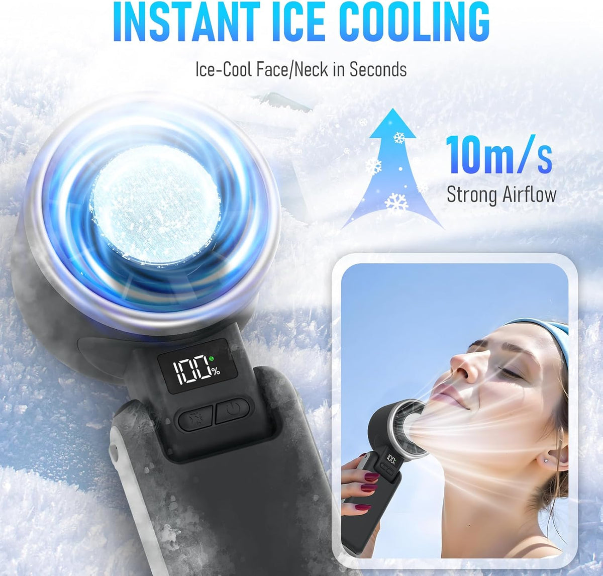 PlayHot Portable Handheld Cooling Fan, Rechargeable, 5 Speeds - view 2