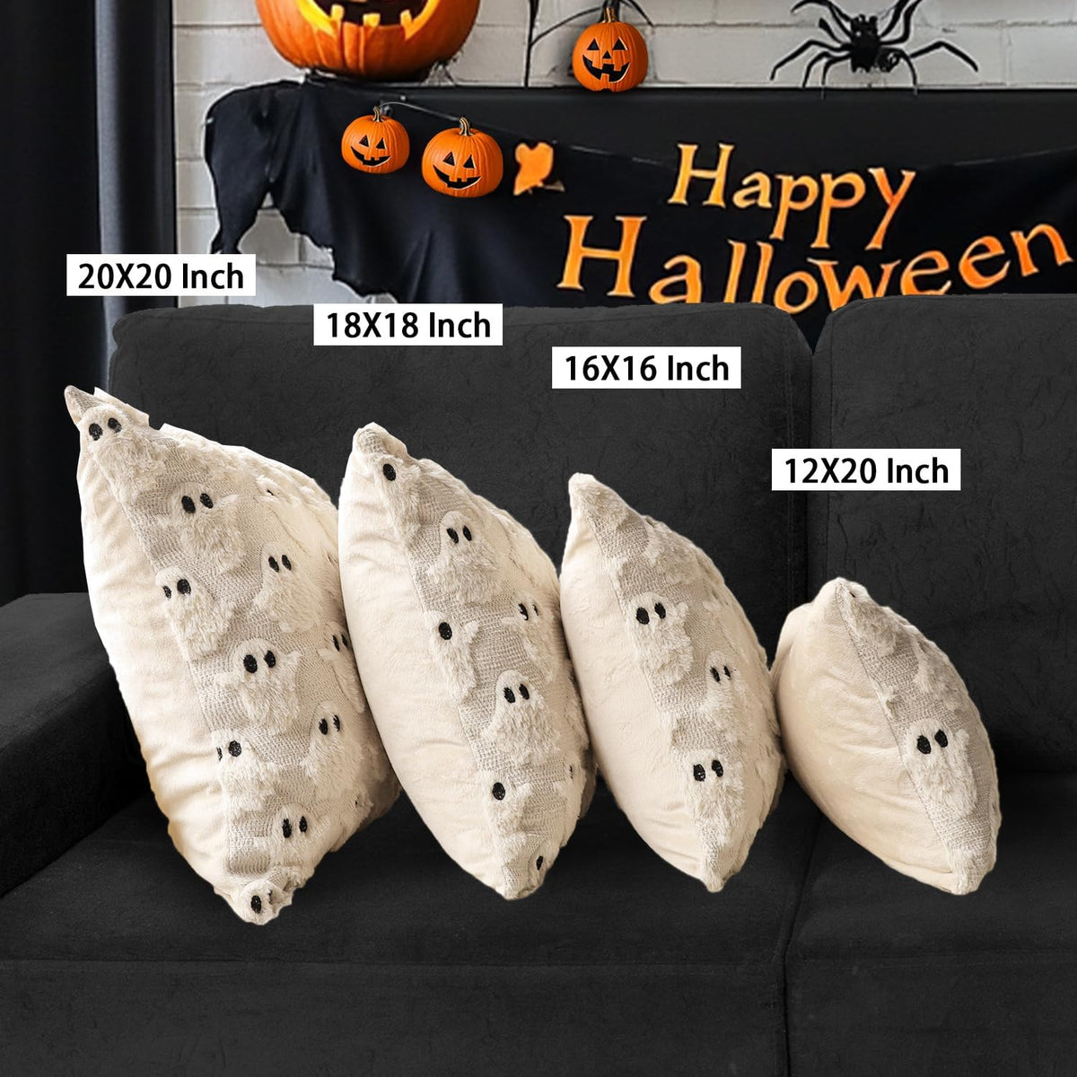 4TH Emotion Halloween Ghost Cushion Covers, 18 x 18 Inch, Set of 2, Beige - view 6