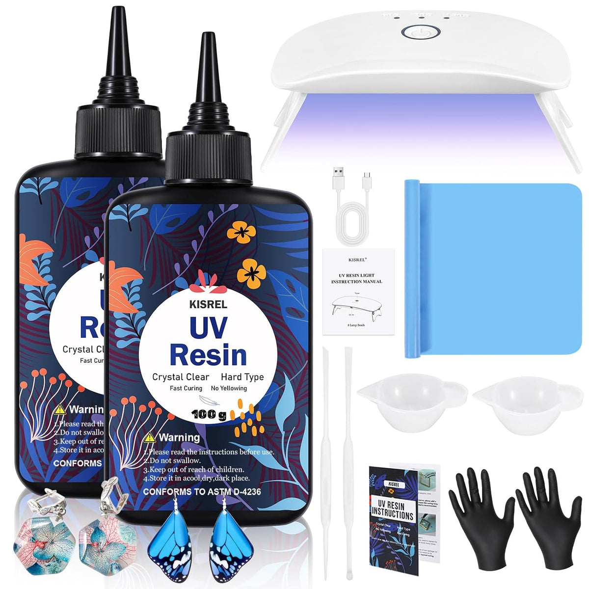KISREL UV Resin Kit with Light, 200 g Hard Clear Resin