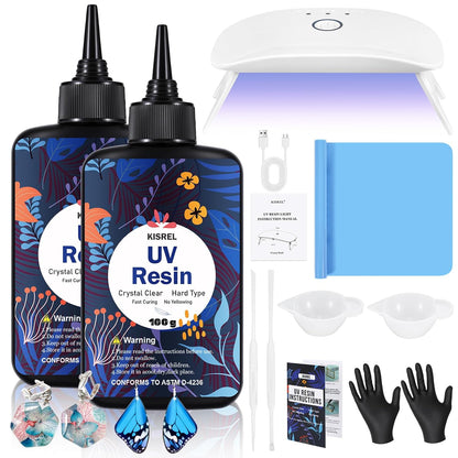 KISREL UV Resin Kit with Light, 200 g Hard Clear Resin