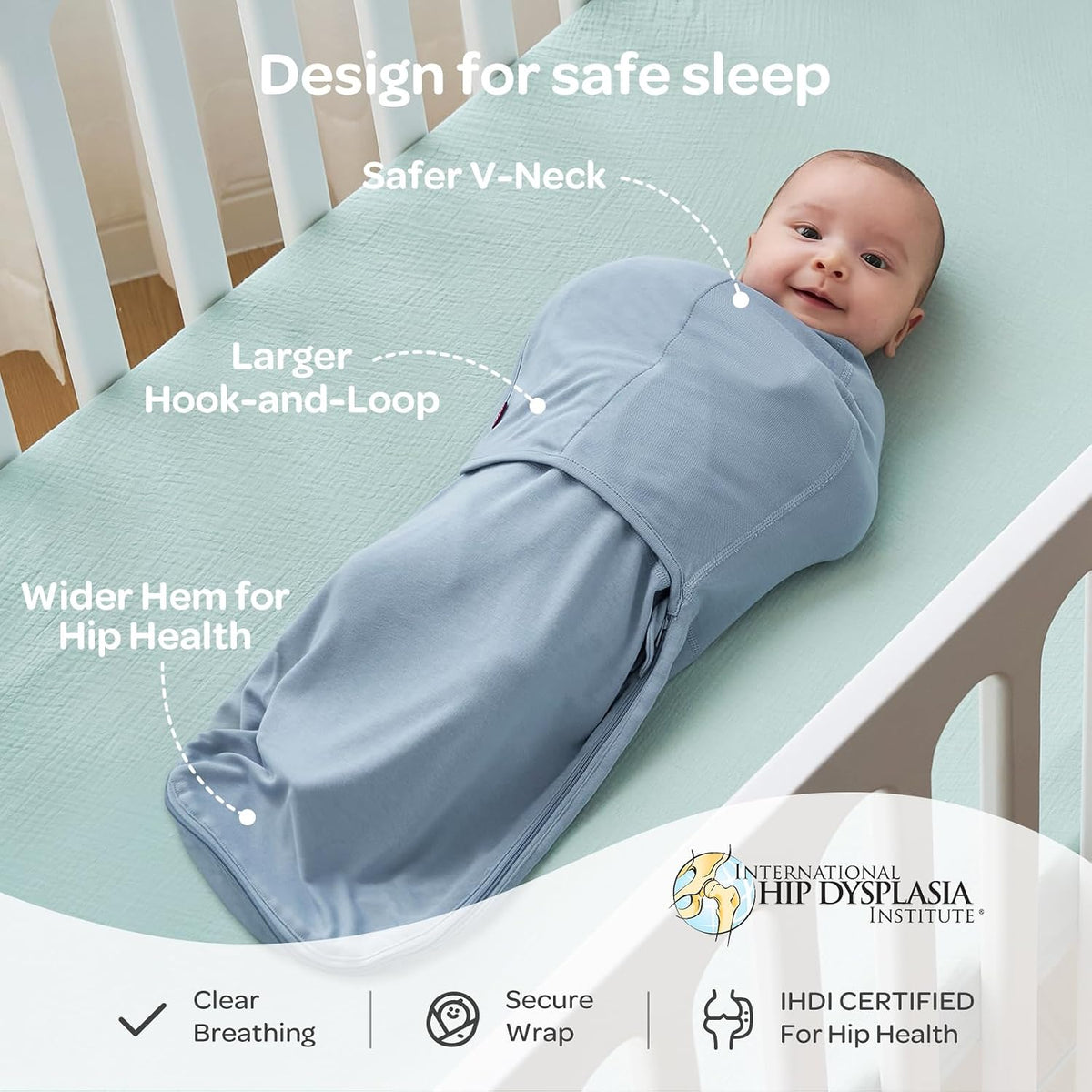 Momcozy Quiet Fastener Baby Swaddle, 0-3 Months, Serenity - view 5