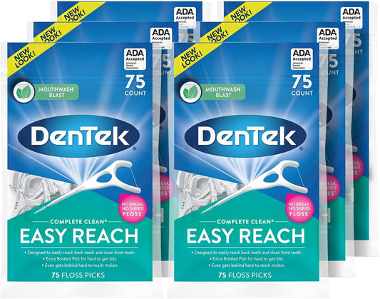 DenTek Comfort Clean Easy Reach Floss Picks, 75 Count, Pack of 6