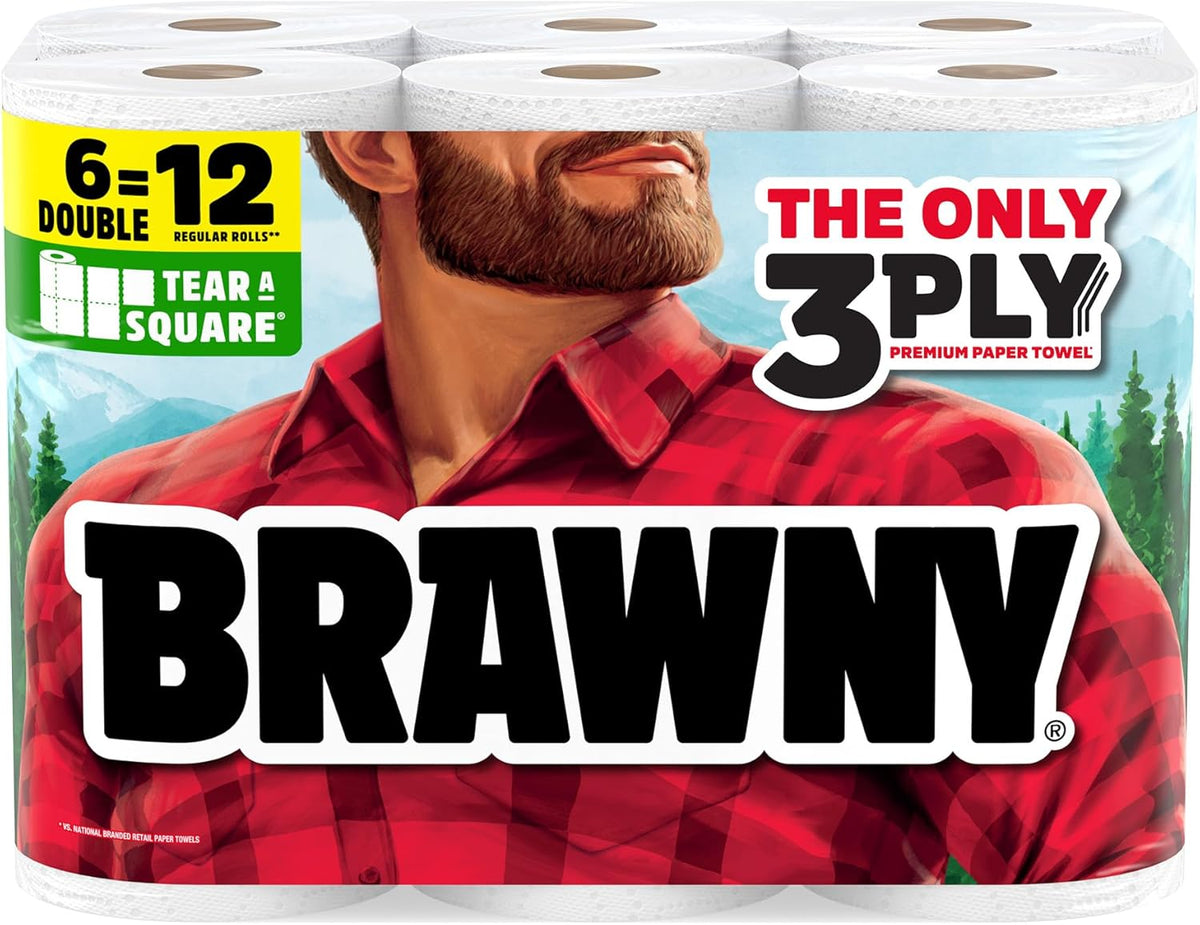 Brawny Tear-A-Square 3-Ply Paper Towels, 6 Double Rolls — product view