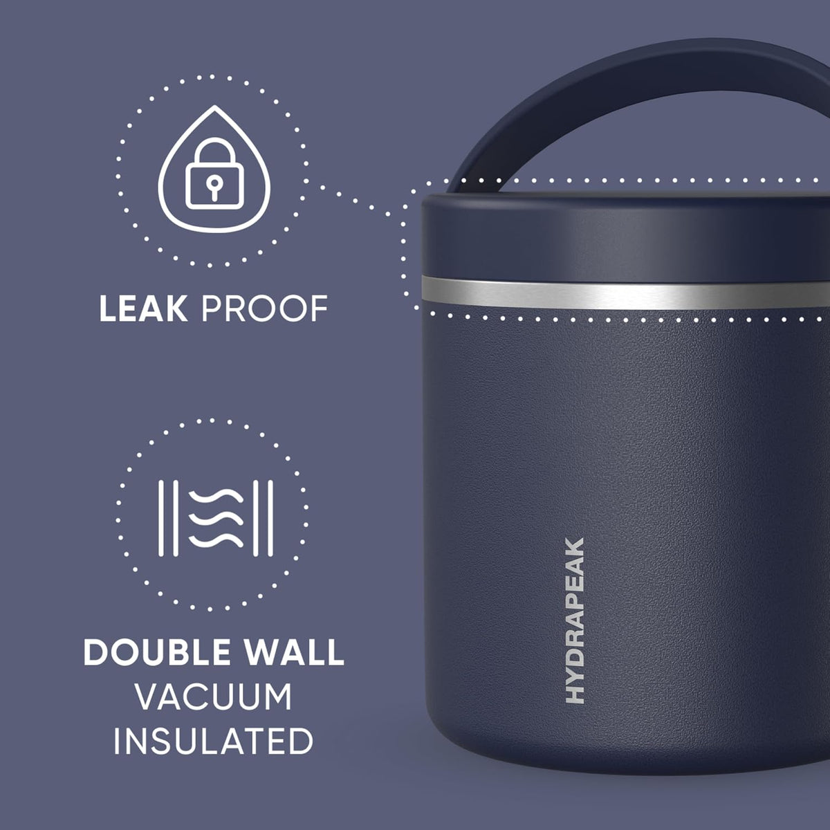 Hydrapeak 25 oz Stainless Steel Vacuum Insulated Food Jar, Navy - view 4