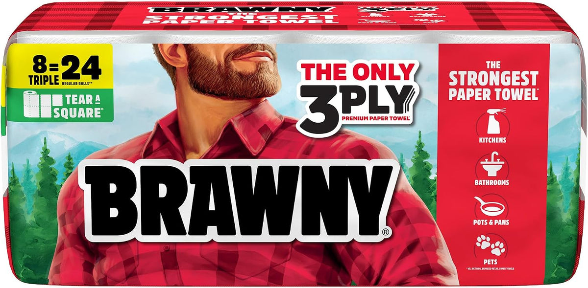 Brawny Tear-A-Square 3-Ply Paper Towels, 8 Triple Rolls — product view
