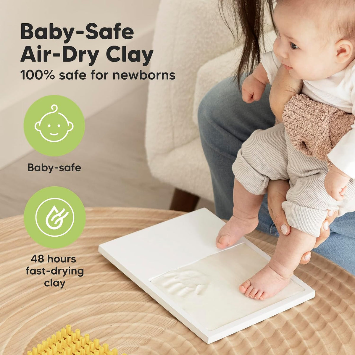 KeaBabies Baby Hand and Footprint Keepsake Kit, Air-Dry Clay, Alpine White - view 2