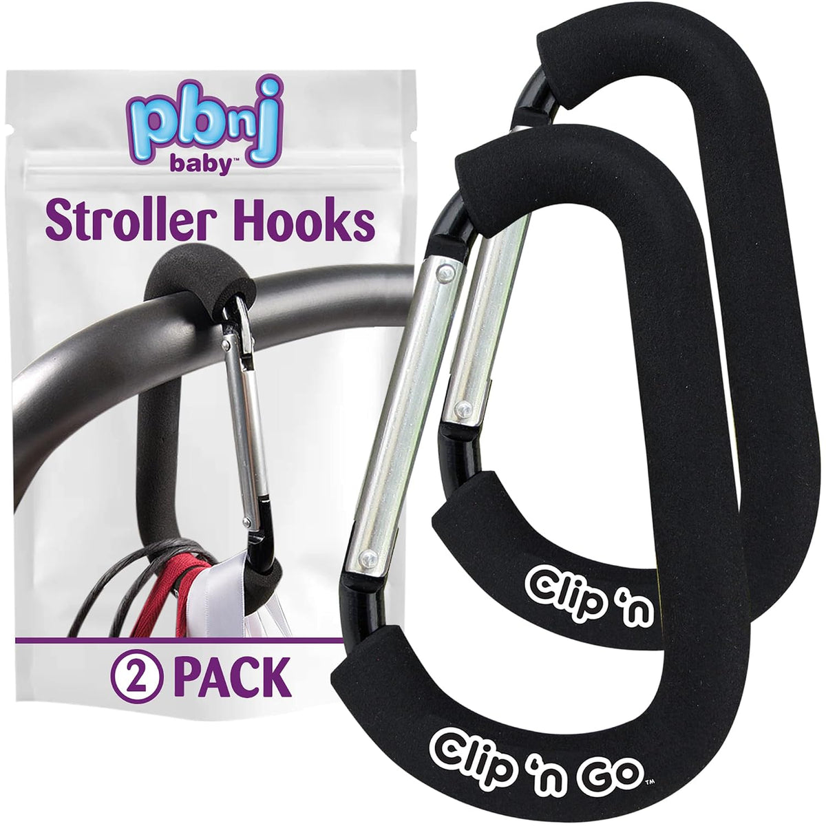 PBnJ Baby Pushchair Hooks, Large Carabiner Clip, Pack of 2 — product view