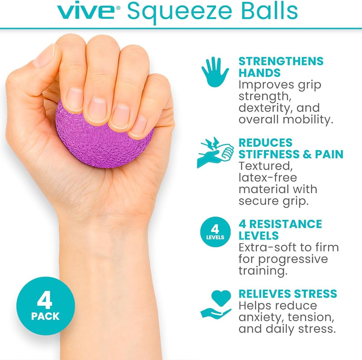 Vive Hand Therapy Stress Balls Set with Storage Bag — alternate product view