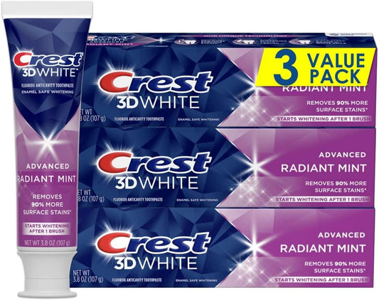 Crest 3D White Radiant Mint Whitening Toothpaste, Pack of 3 (323 g)