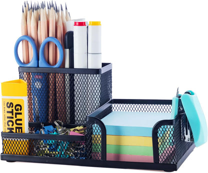 M&G Mesh Pen Holder Desk Organiser, 3 Compartments, Black