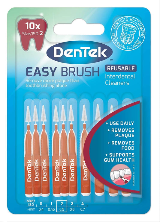 DenTek Easy Brush Interdental Brushes, ISO 2 / 0.5 mm, Pack of 10