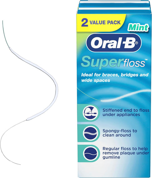 Oral-B Super Floss Pre-Cut Strands, Mint, 50 Count, Twin Pack
