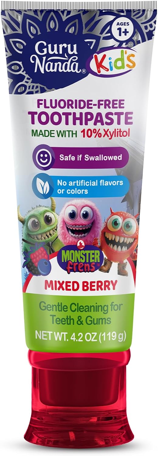 GuruNanda Kids Toothpaste for Toddlers with 10% Xylitol, Mixed Berry 4.2 oz