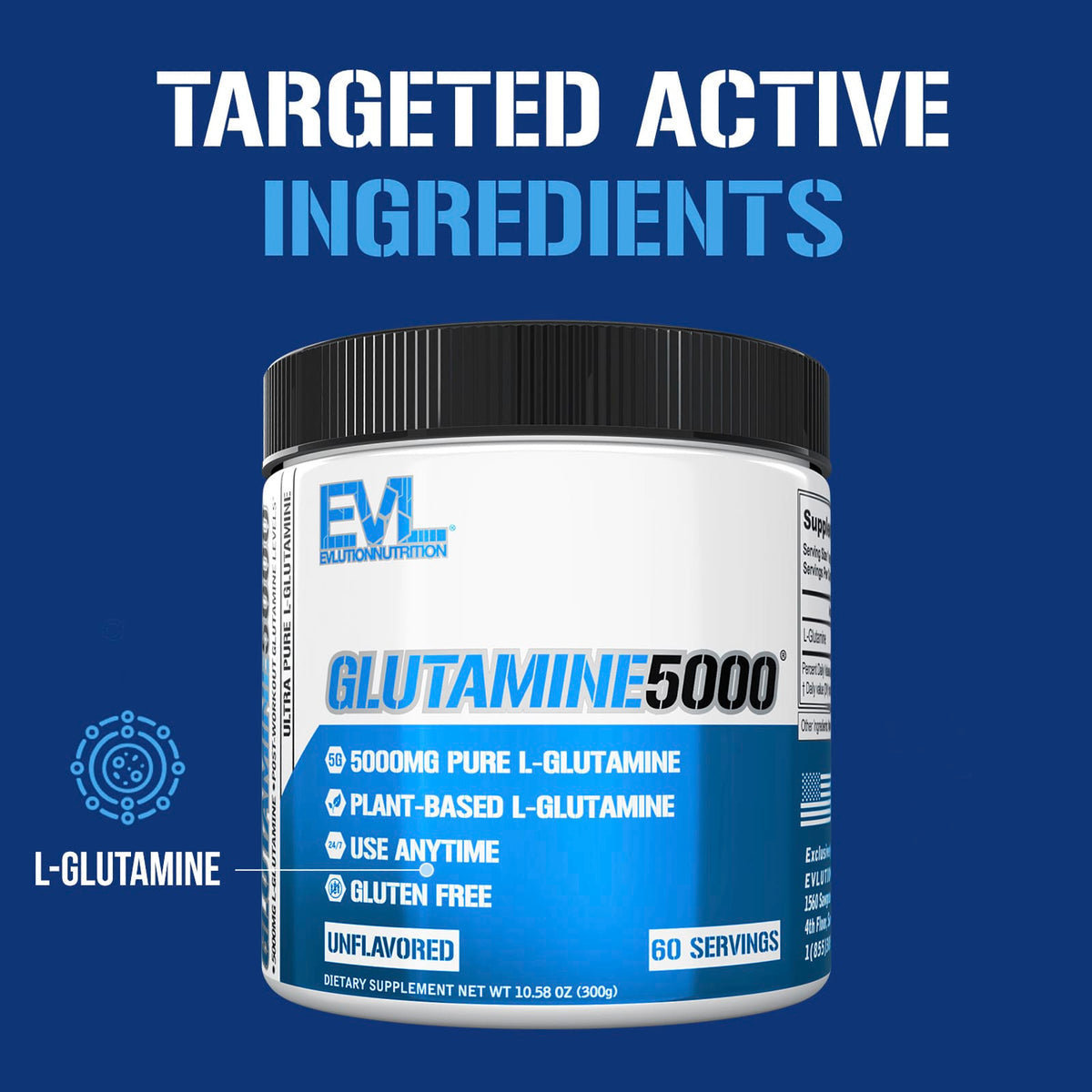 EVLution Nutrition Glutamine5000, Unflavoured, 300 g (10.58 oz) - view 3