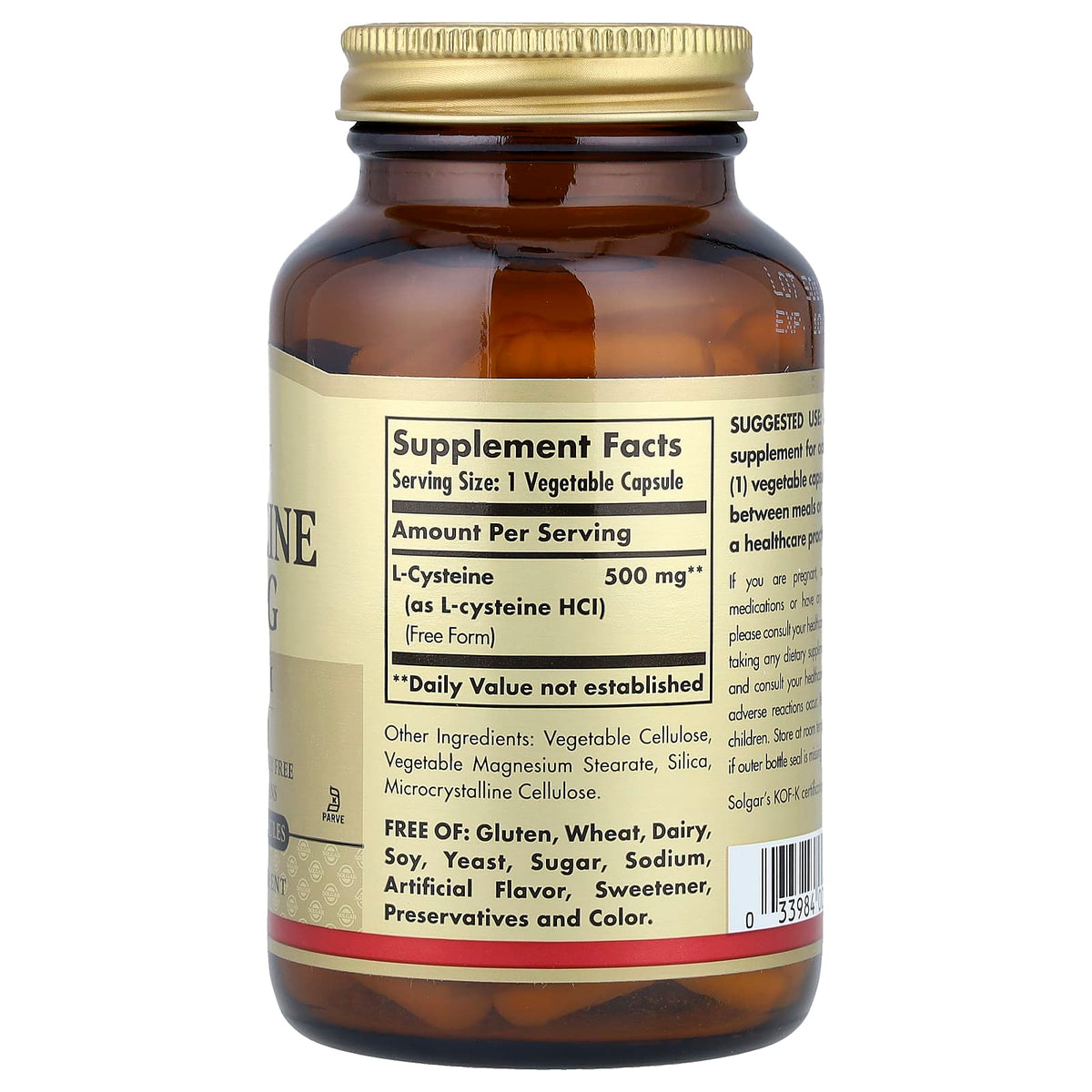 Solgar L-Cysteine, 500 mg, 90 Vegetable Capsules - view 2