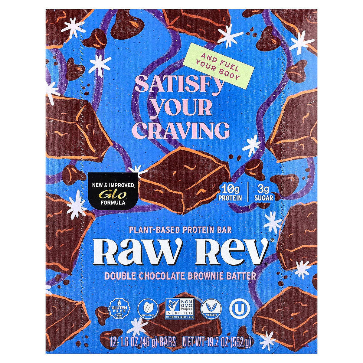Raw Rev Plant-Based Protein Bars, Double Chocolate Brownie Batter, 12 x 46 g — product view