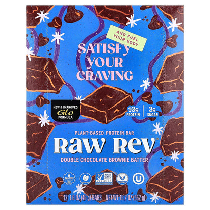Raw Rev Plant-Based Protein Bars, Double Chocolate Brownie Batter, 12 x 46 g