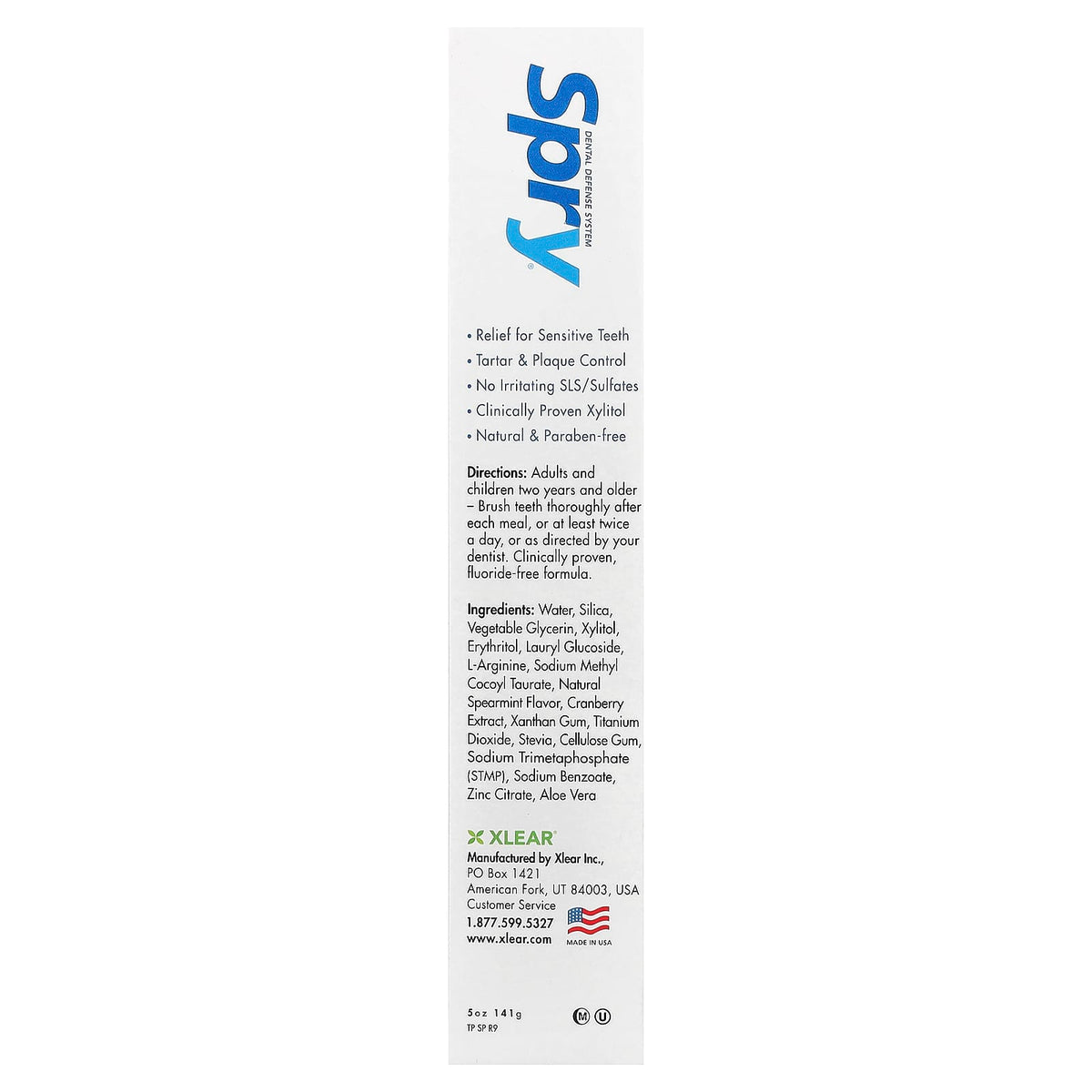 Xlear Natural Spry, Fluoride Free Toothpaste, Spearmint, 141 g - view 3