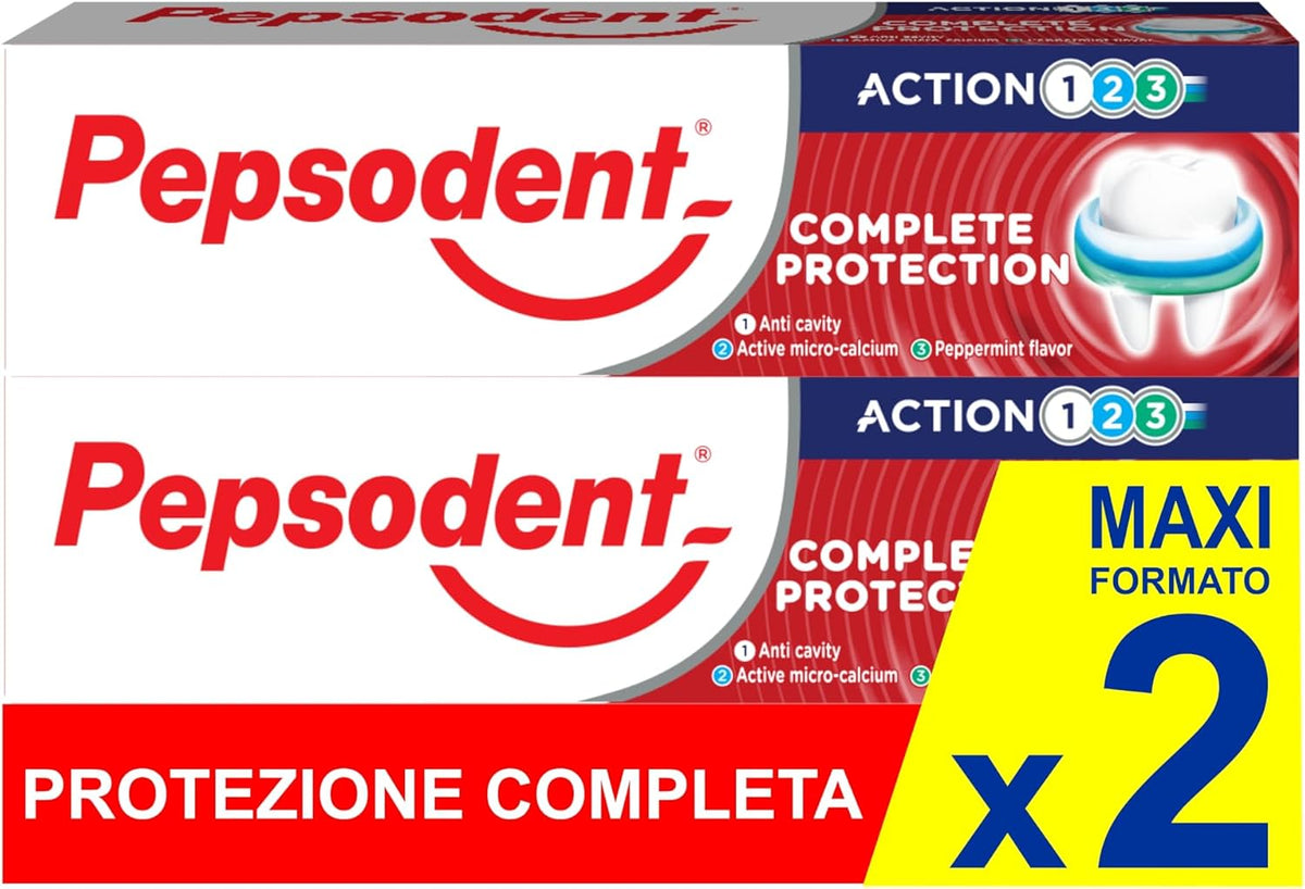 Pepsodent Complete Protection Toothpaste with Fluoride & Calcium, 75 ml (2.5 fl oz), Pack of 2 — product view