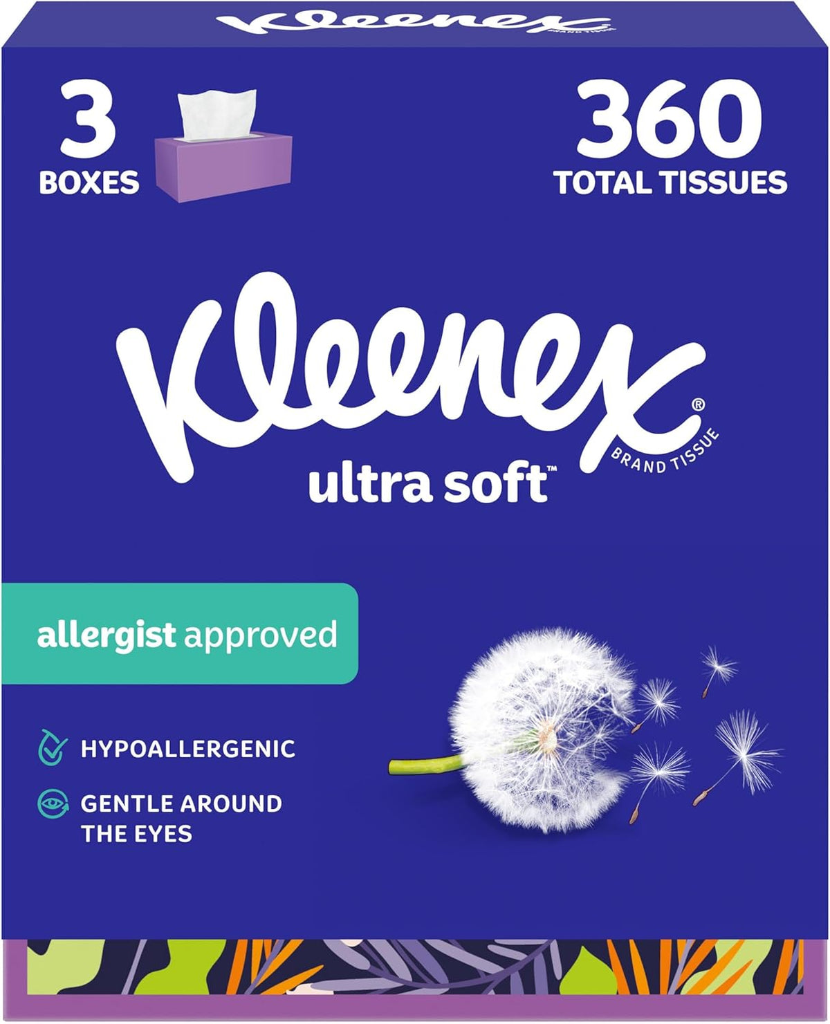 Kleenex Ultra Soft Facial Tissues, 3 Flat Boxes of 120 (360 Tissues) — product view