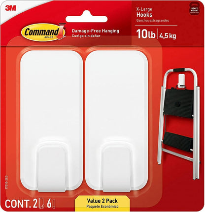 Command XL Heavyweight Wall Hooks, White, 10 lb, Pack of 2