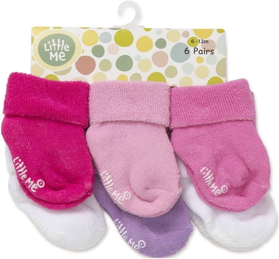 Little Me Baby Girl Socks, 6 Pack, 0-6 Months, Purple Pink White - view 3