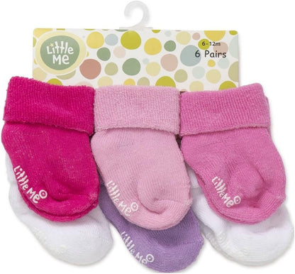 Little Me Baby Girl Socks, 6 Pack, 0-6 Months, Purple Pink White - view 3