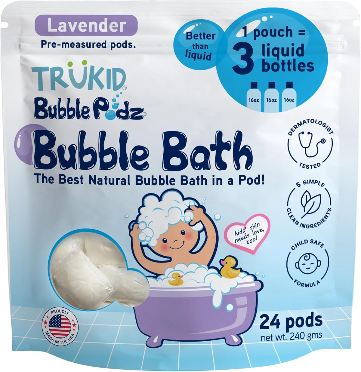 TruKid Bubble Podz Bubble Bath for Kids, Lavender, 24 Pods