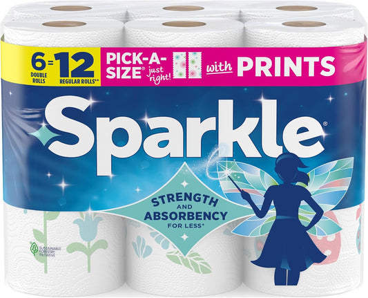 Sparkle Pick-A-Size Paper Towels, Spirited Prints, 6 Double Rolls