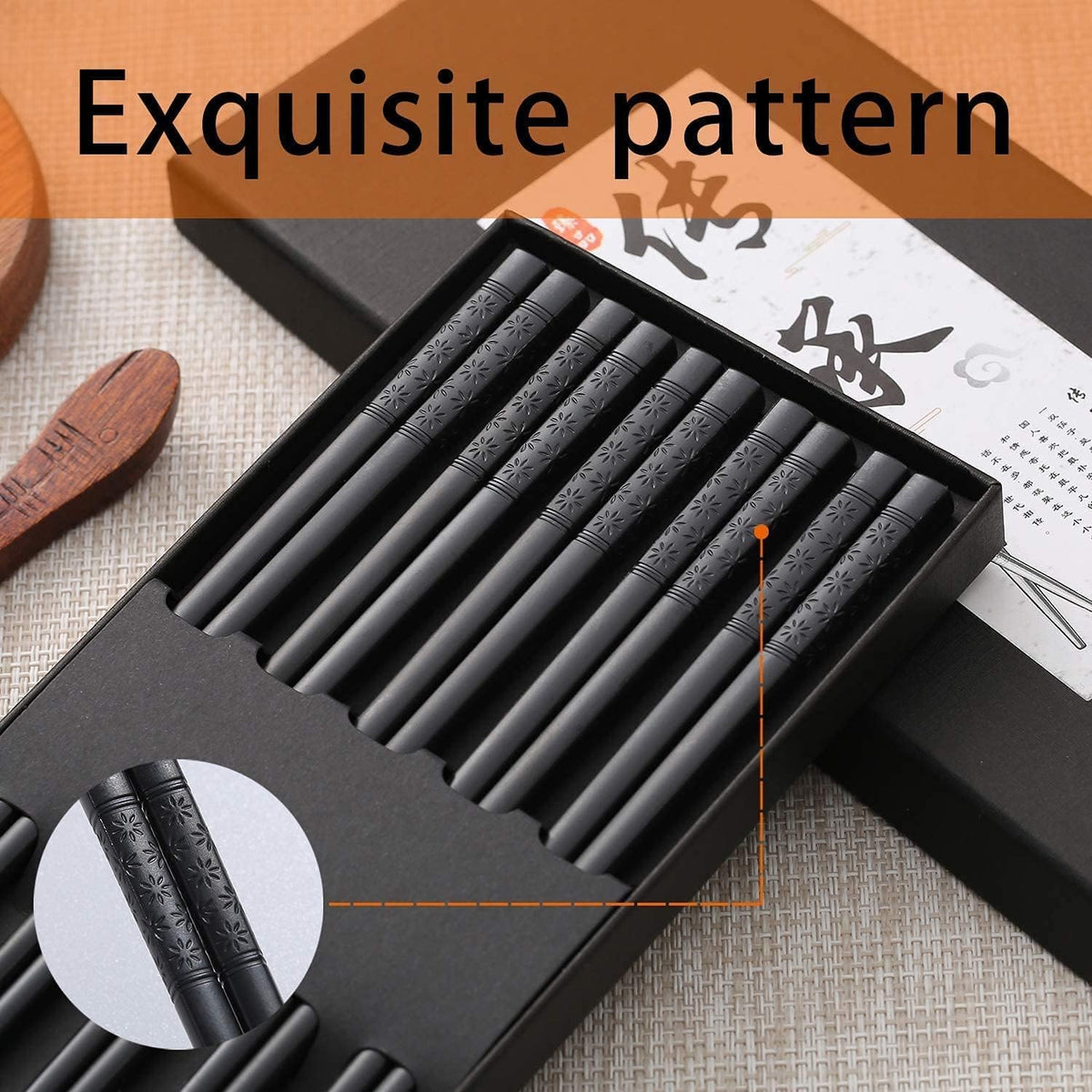 HIWARE Fiberglass Chopsticks, 10 Pairs, 9.5 Inches, Black — product view