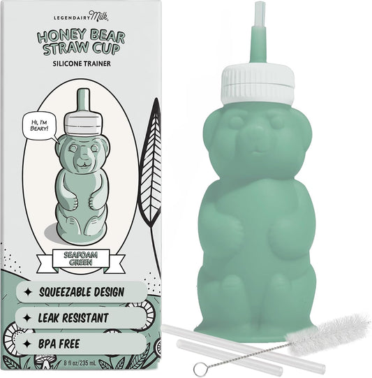 Legendairy Milk Honey Bear Silicone Straw Cup 8 oz Green