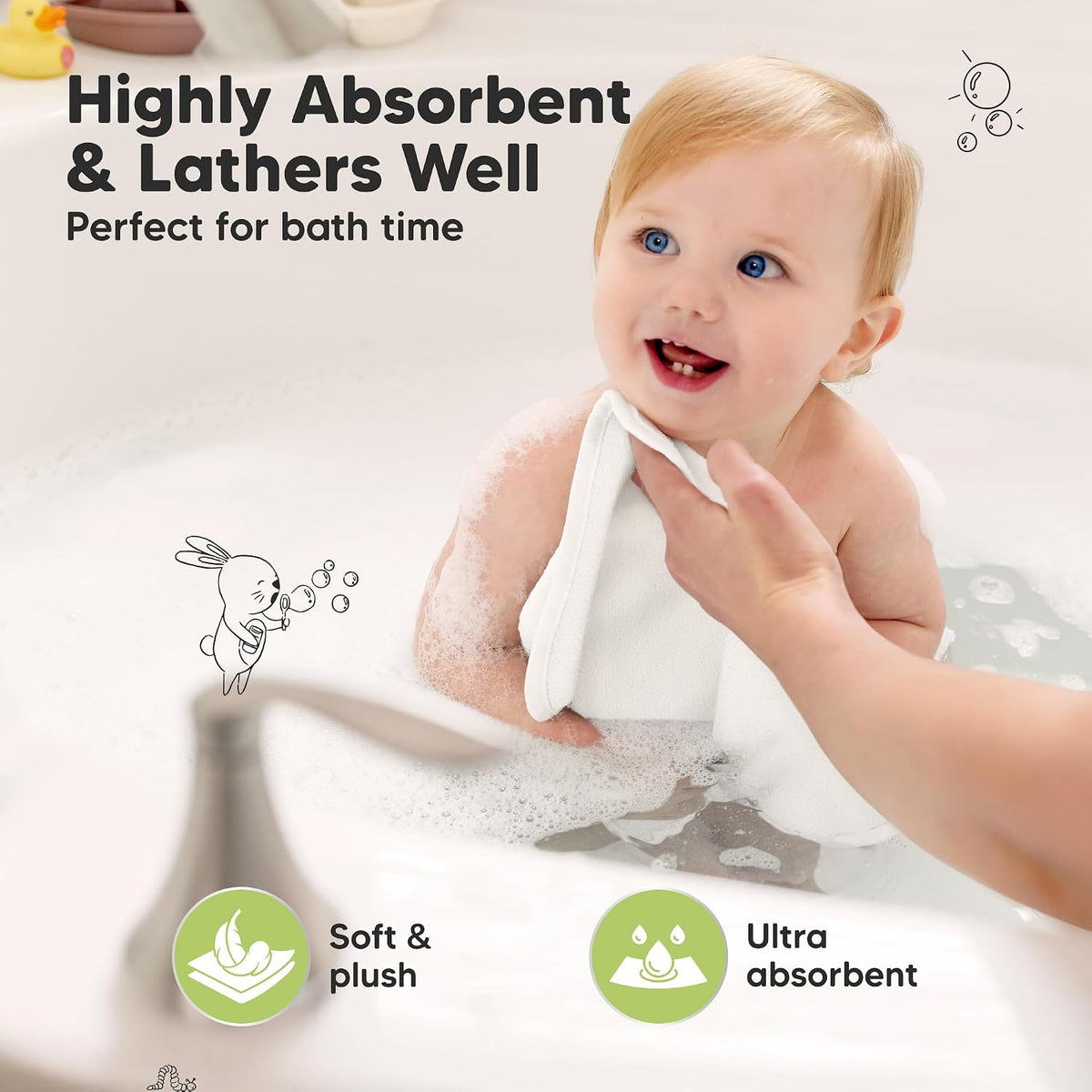 KeaBabies 6-Pack Baby Washcloths, White, 10 x 10 Inch (25 x 25 cm) - view 3