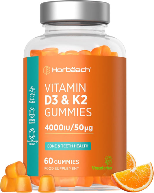 Horbäach Vitamin D3 & K2 Gummies, Natural Orange, 60 Count
