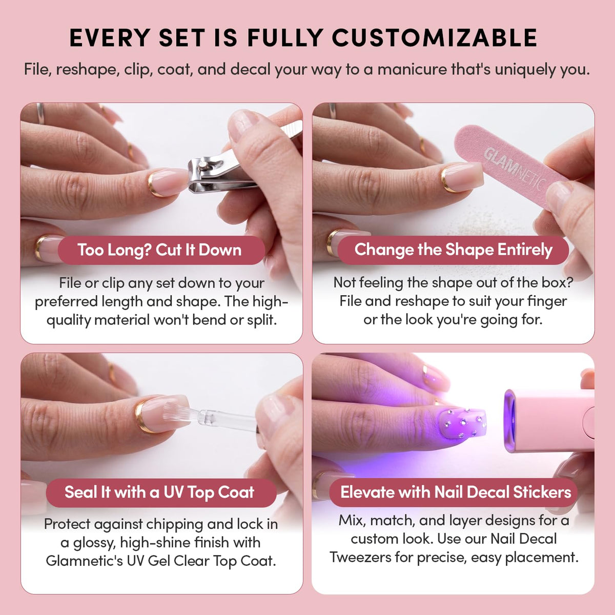 Glamnetic Press On Nails Short Almond Glossy, 24 Nail Kit - view 4