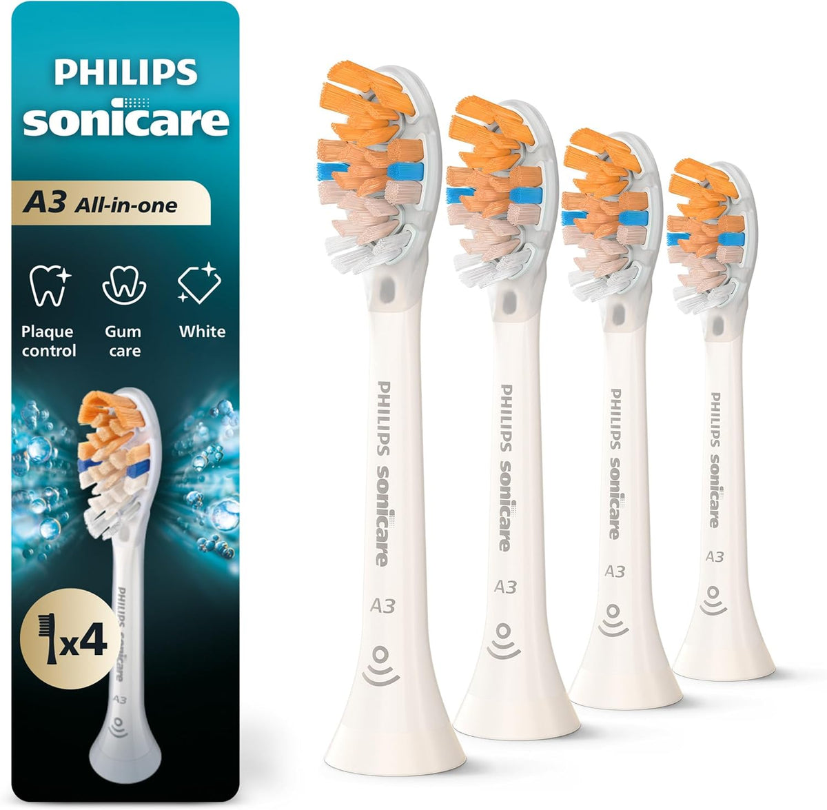 Philips Sonicare A3 All-in-One Brush Heads, 4 Pack, White — product view