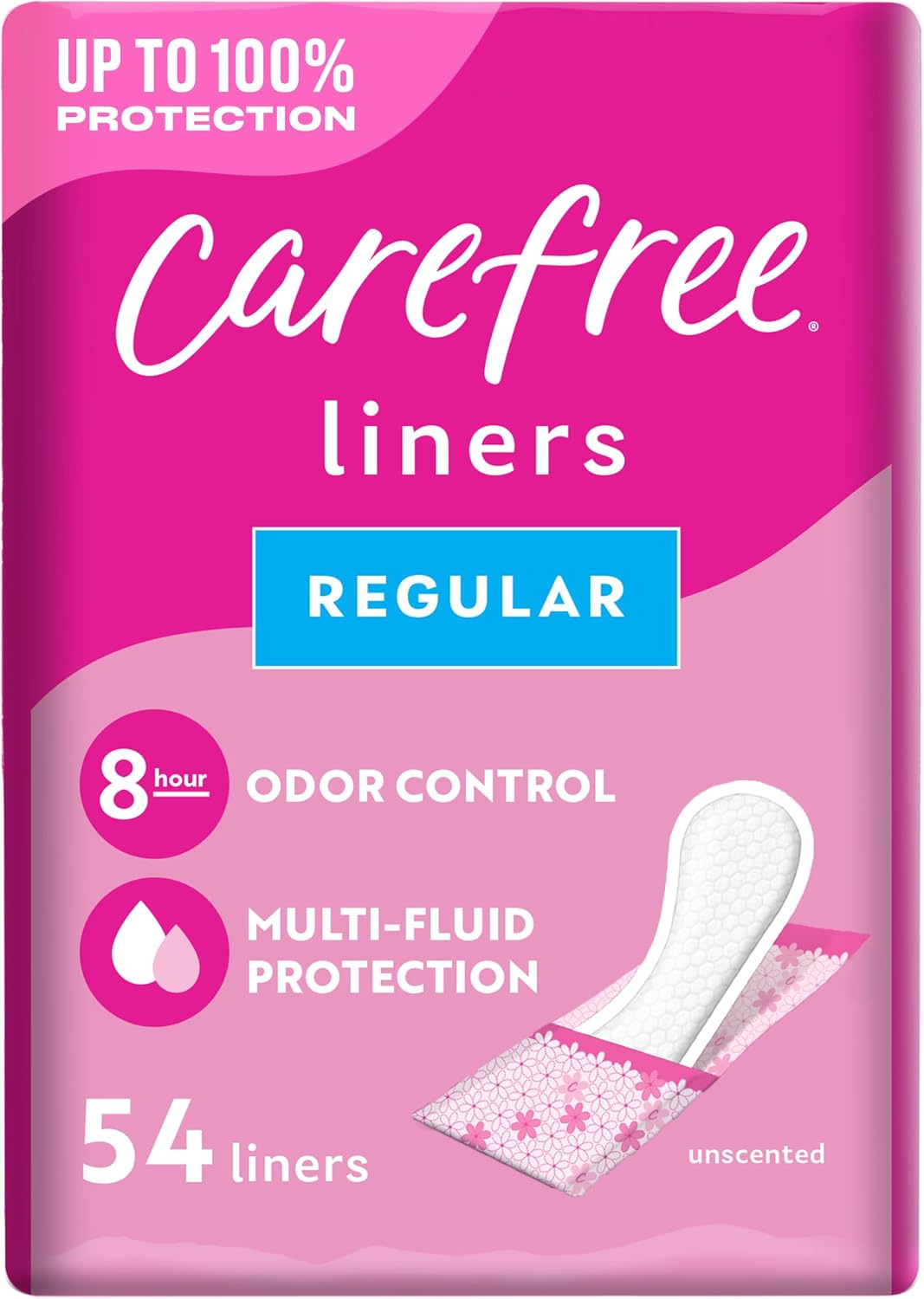 Carefree Panty Liners for Women, Regular, Wrapped, Unscented, 54 Count