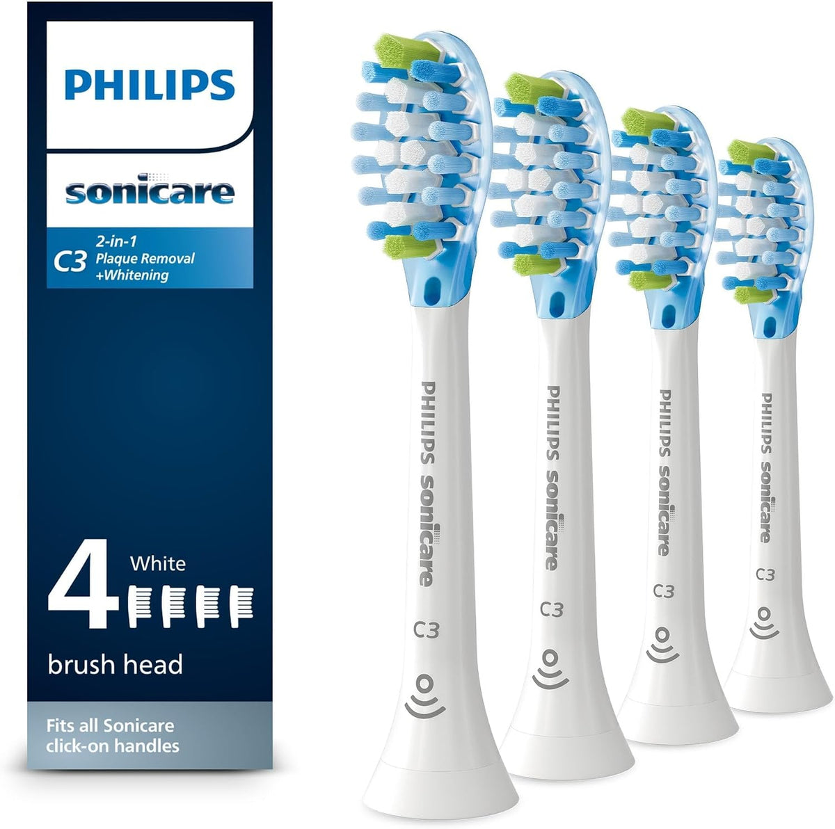 Philips Sonicare C3 Two-in-One Brush Heads, 4 Pack, White