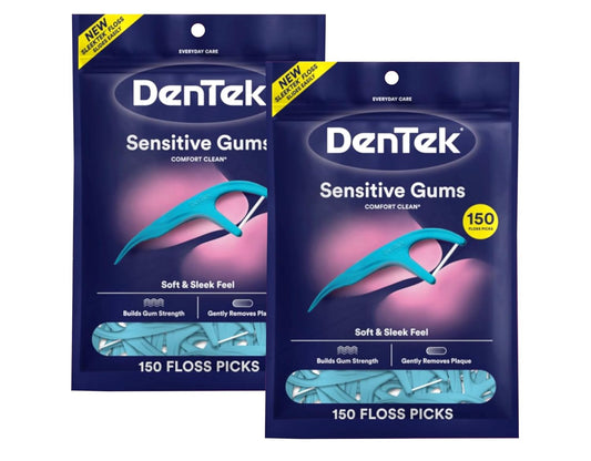 DenTek Comfort Clean Sensitive Gums Floss Picks, Fresh Mint, 150 Count, 2 Pack