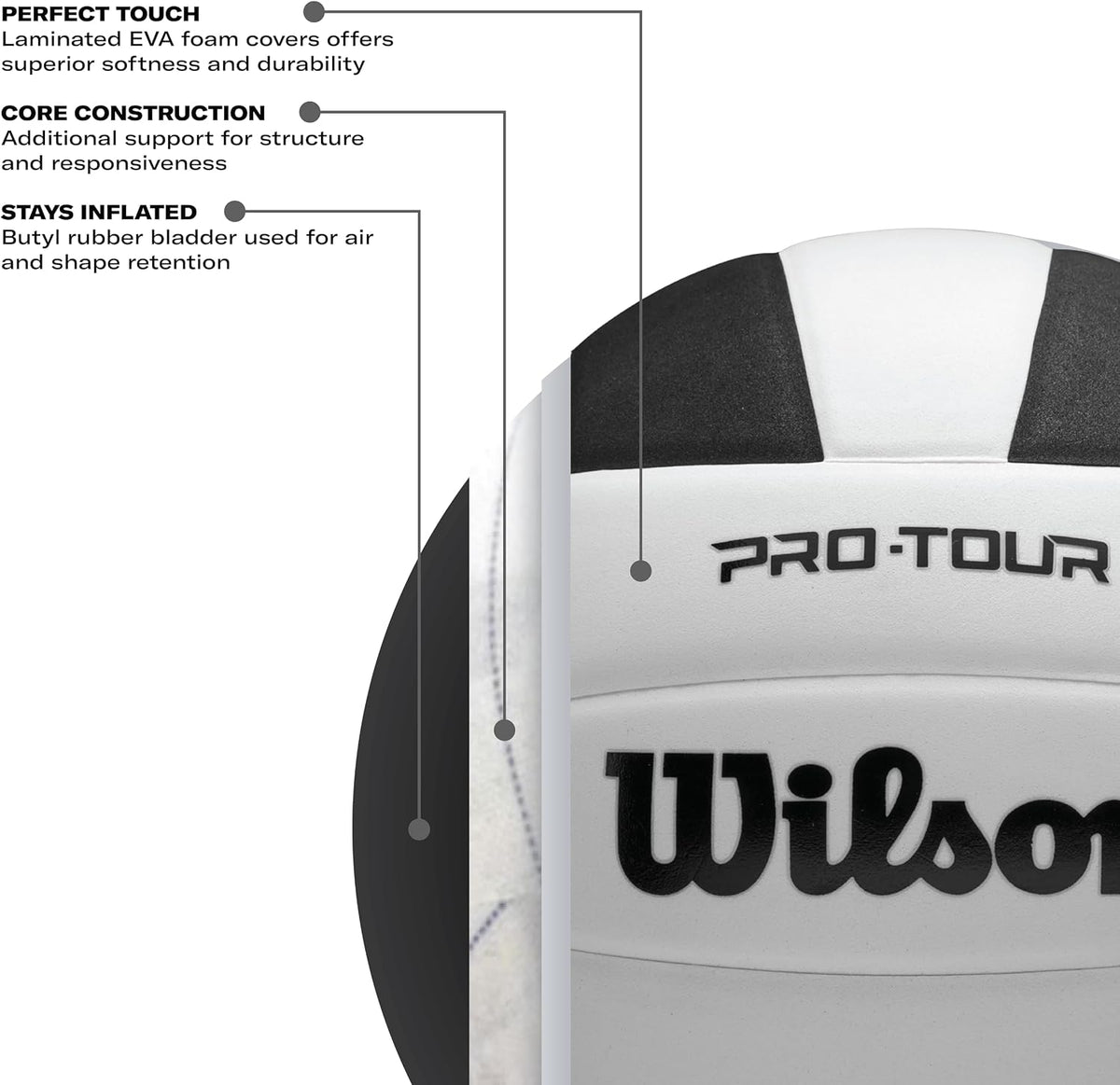 Wilson Pro Tour Indoor Volleyball, Black/White, Official Size - view 6