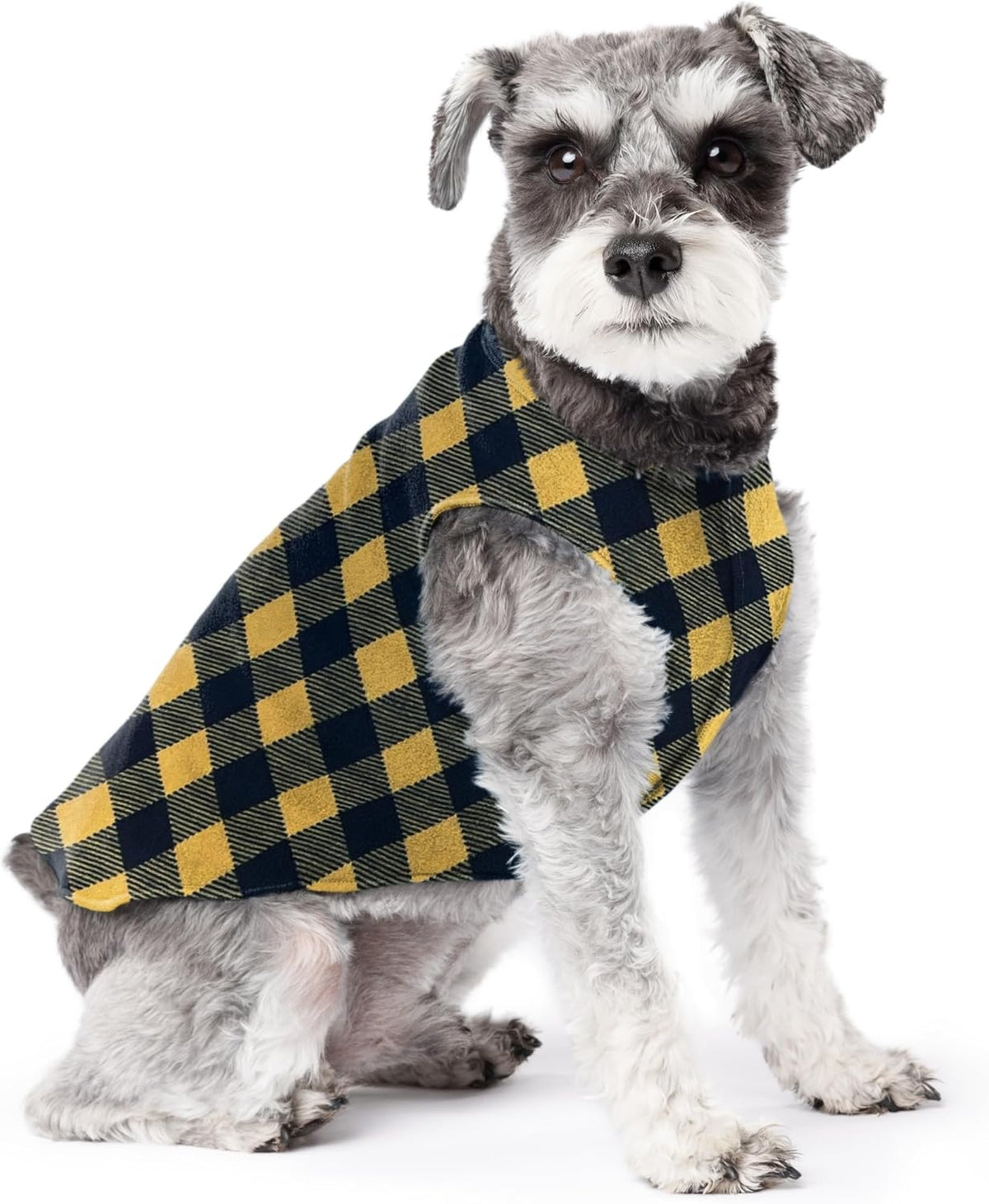 Gold Paw Stretch Fleece Dog Sweater, Gold Buffalo Check, Size 10 — product view