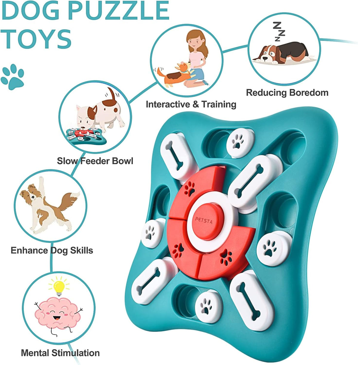 PETSTA Dog Puzzle Treat Dispensing Toy, 10 Inch, Slow Feeder - view 5