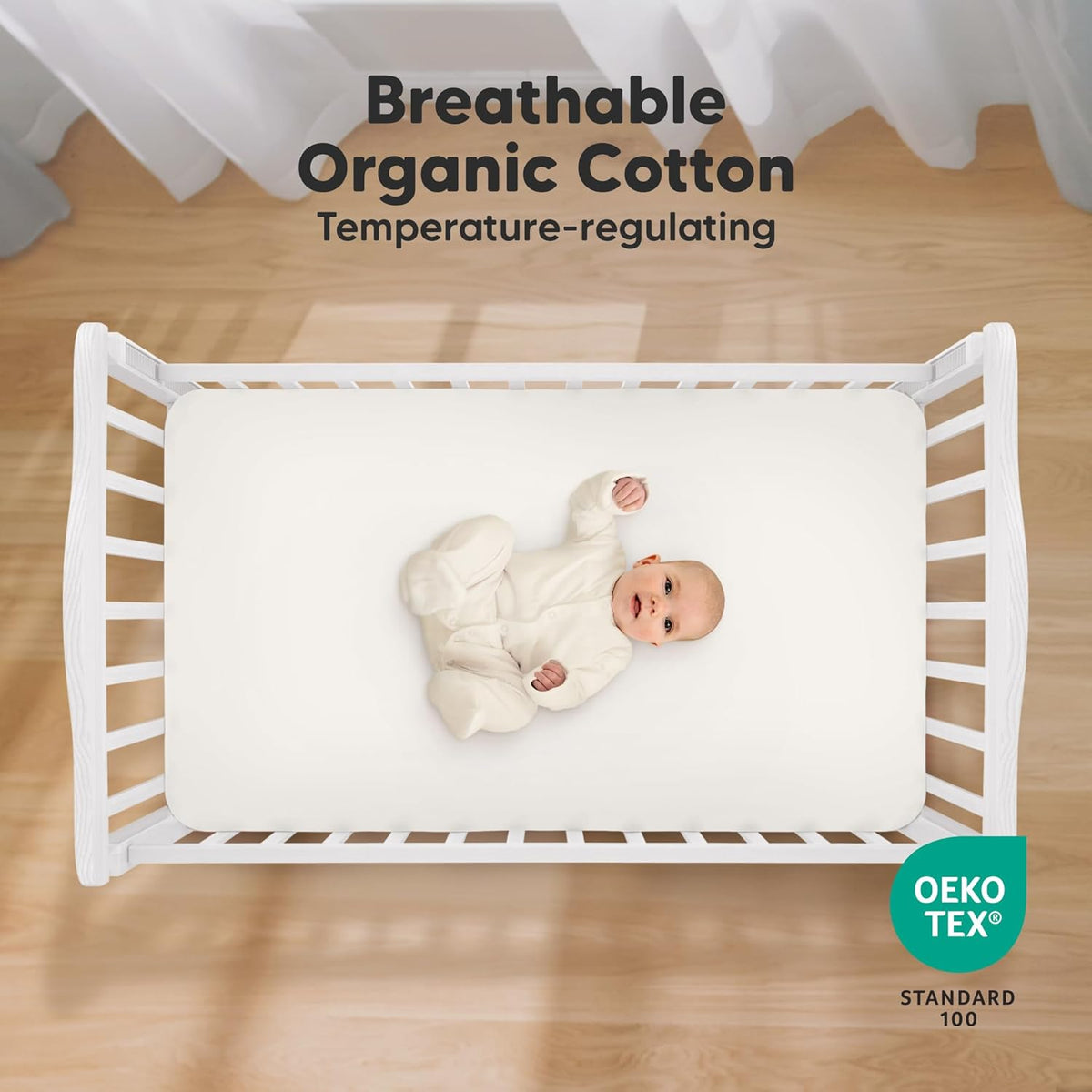 KeaBabies Cot Sheets, Fitted, Pack of 2, 52 x 28 Inch, Soft White - view 3