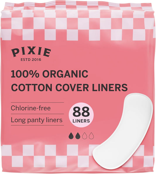 Pixie Organic Cotton Long Panty Liners, Light, Unscented, 88 Count