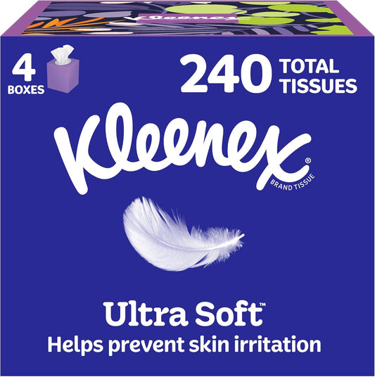 Kleenex Ultra Soft Facial Tissues, 4 Cube Boxes of 60 (240 Tissues)