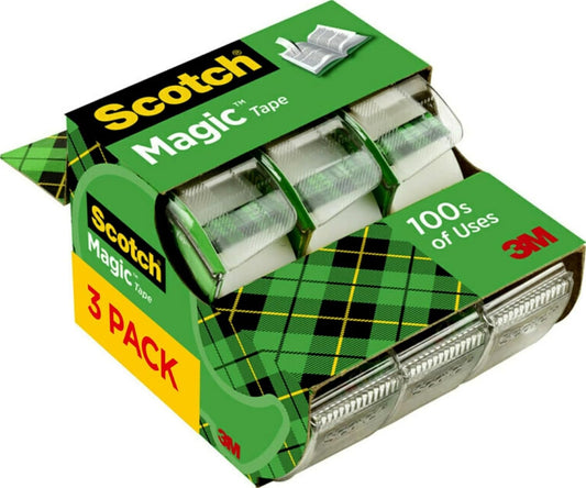 Scotch Magic Tape, 3 Rolls with Dispenser, 3/4 x 300 Inches, Clear