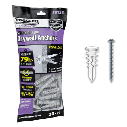TOGGLER Toggle TB Self-Drilling Drywall Anchors with Screws, 20 Pack