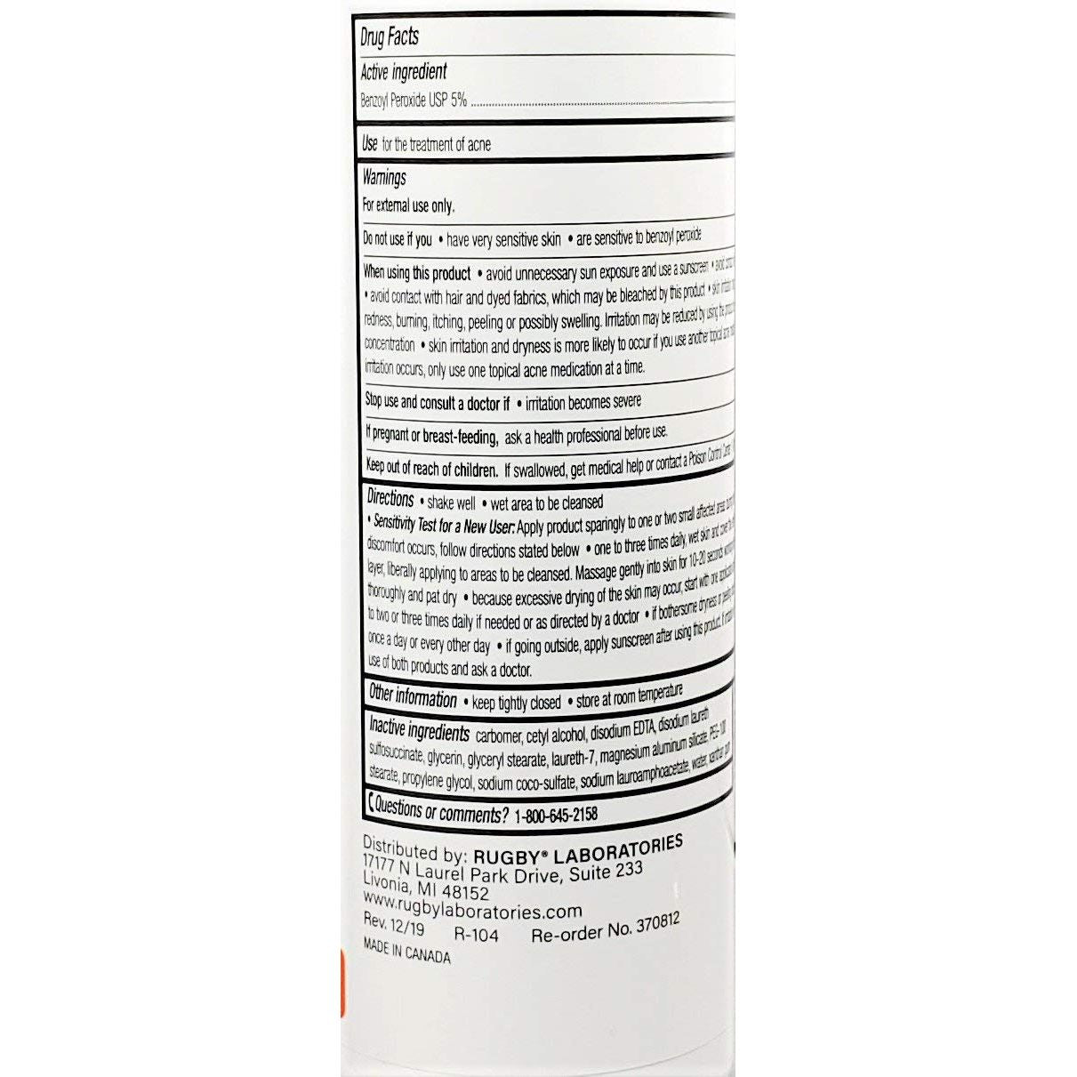 Benzoyl Peroxide Wash USP 5%, 5 fl oz by Rugby