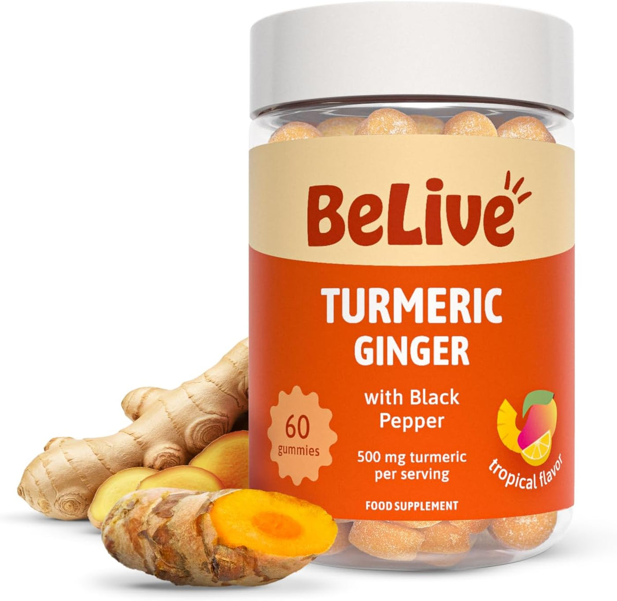 BeLive Turmeric Gummies with Ginger and Black Pepper Tropical 60 Count — product view